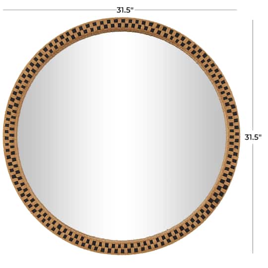 Woven Checkered Rattan Framed Round Wall Mirror